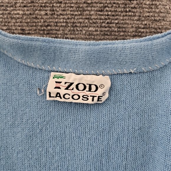 VTG IZOD Lacoste Men’s Medium Blue Cardigan Sweater Grandpa Preppy Acrylic RARE - Picture 2 of 16